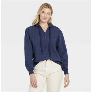 Universal Thread Women's Patchwork Hooded Sweatshirt Blue Medium
